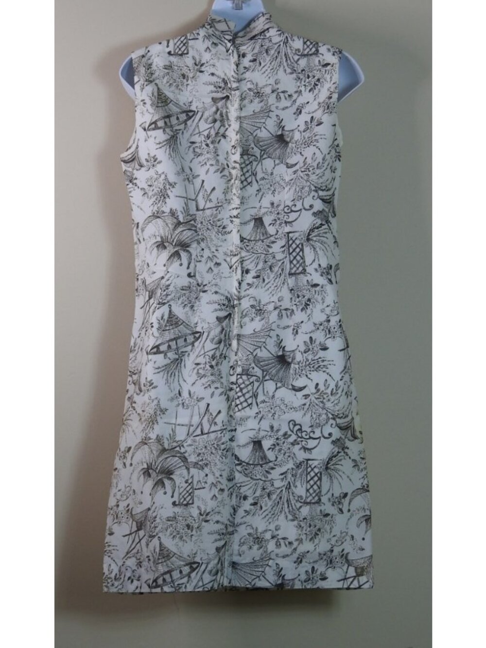 VTG Black White Toile Print Sleeveless Shift Dress Scarf Tie Cottagecore Sz Med - Picture 4 of 12